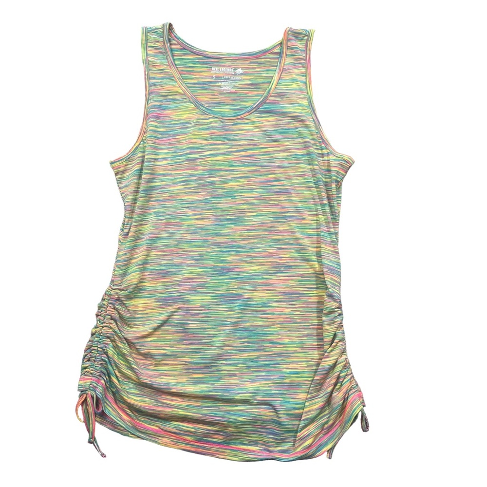 Reel Legends Small Performance Ruched Sides Multi Colored Stripes Tank - Picture 2 of 5